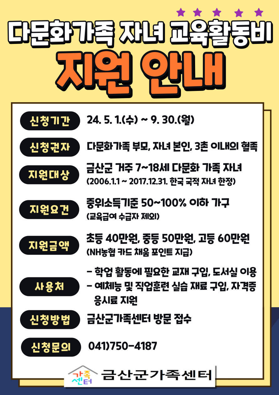 다문화가족자녀 교육활동비(5~6월 신청자)