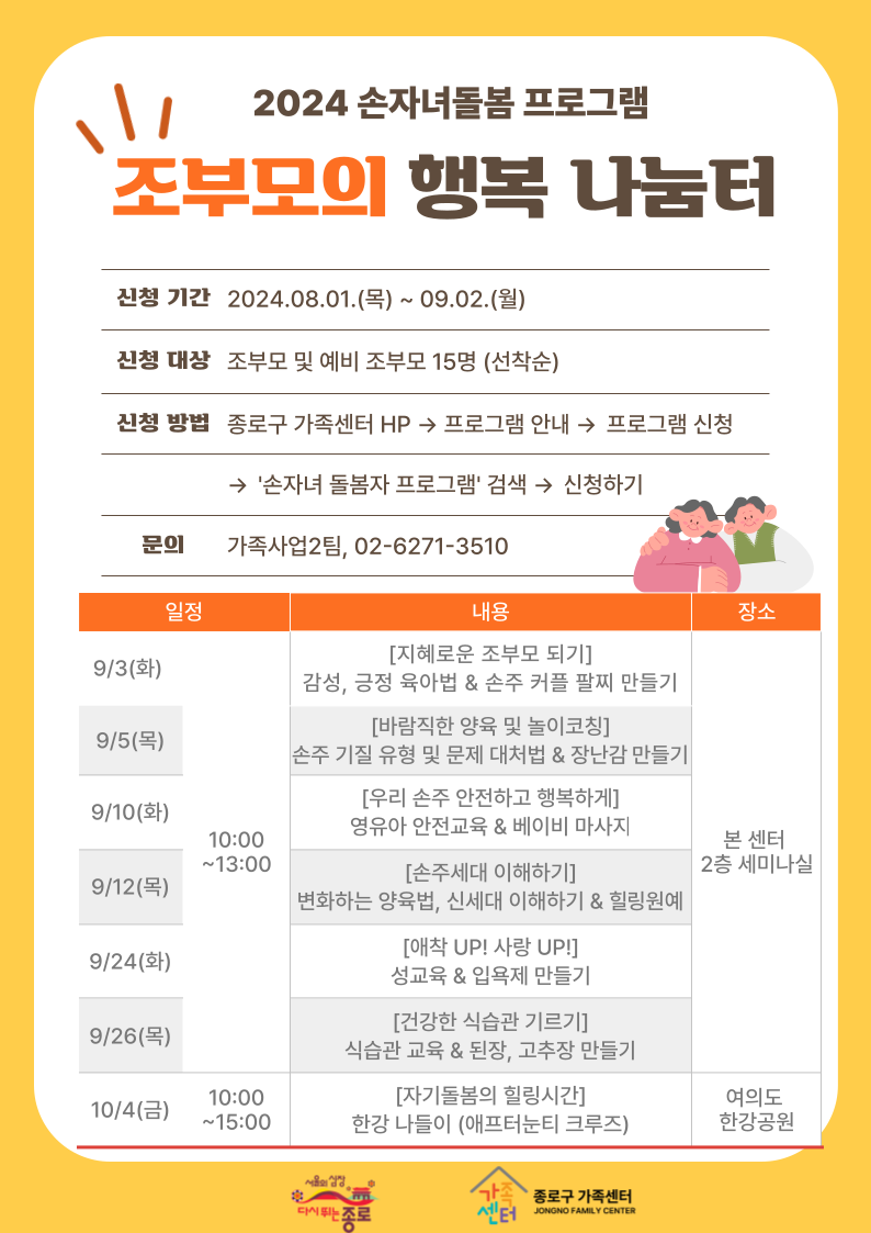 [가족관계] 손자녀돌봄 프로그램 (양육 교육, 체험, 나들이)