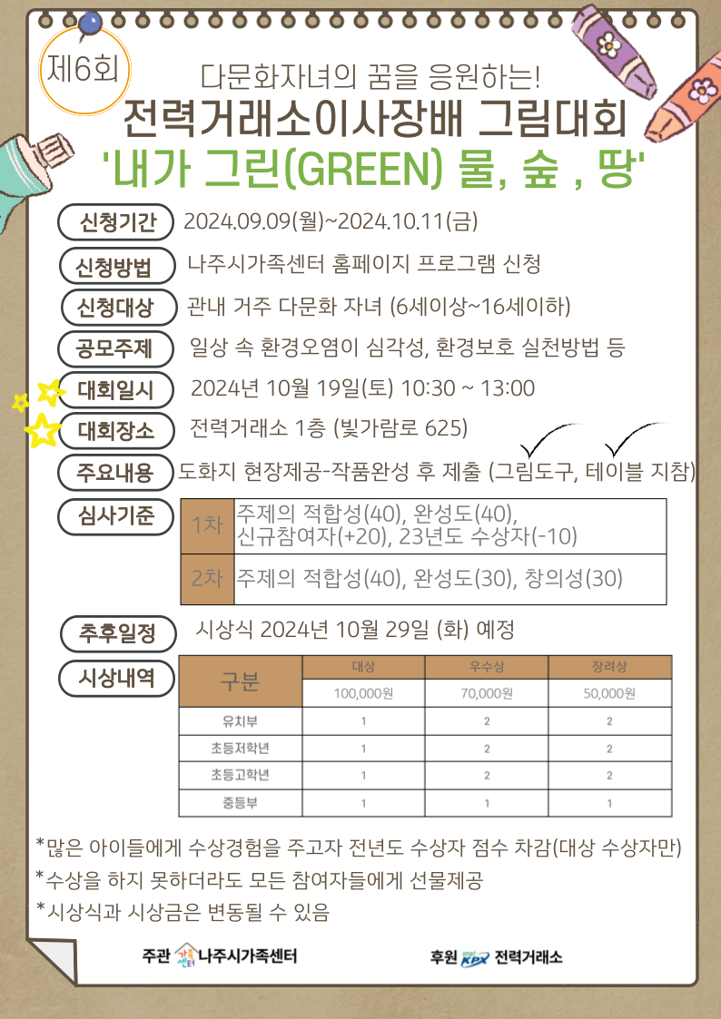 2024년 다문화자녀 그림그리기 대회 내가 그린(GREEN) 물,숲,땅